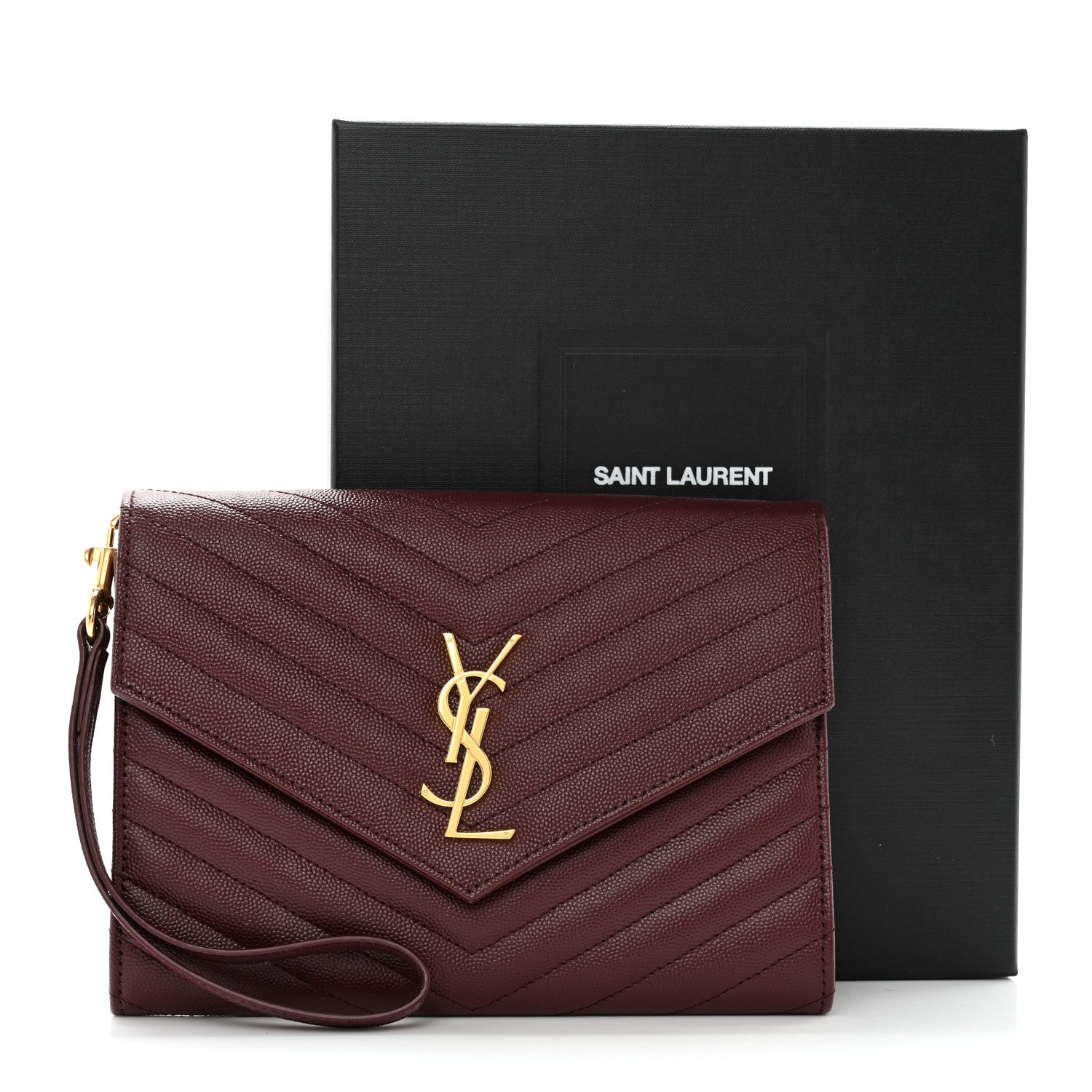 Saint Laurent Grain De Poudre Matelasse Chevron Monogram Envelope Clutch Rouge Legion 8 of 8
