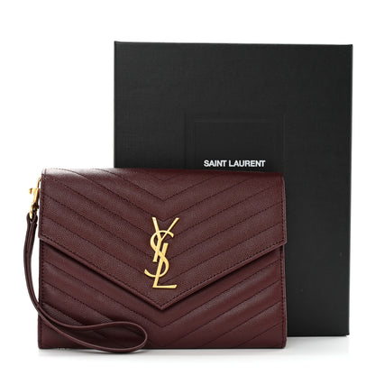 Saint Laurent Grain De Poudre Matelasse Chevron Monogram Envelope Clutch Rouge Legion 8 of 8