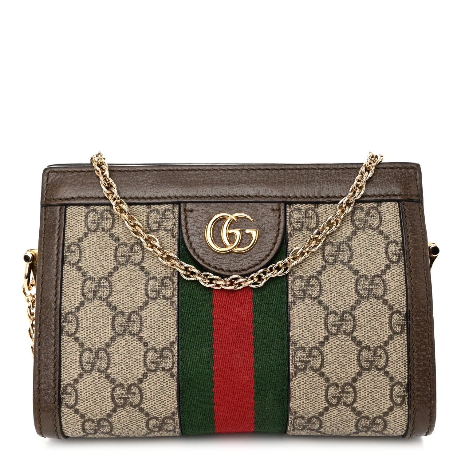 Gucci GG Supreme Monogram Textured Dollar Calfskin Web Mini Ophidia Chain Shoulder Bag Beige Ebony New Acero 1 of 12