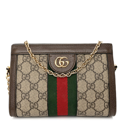 Gucci GG Supreme Monogram Textured Dollar Calfskin Web Mini Ophidia Chain Shoulder Bag Beige Ebony New Acero 1 of 12