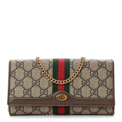 Gucci GG Supreme Monogram Web Ophidia Wallet On Chain Brown 1 of 10