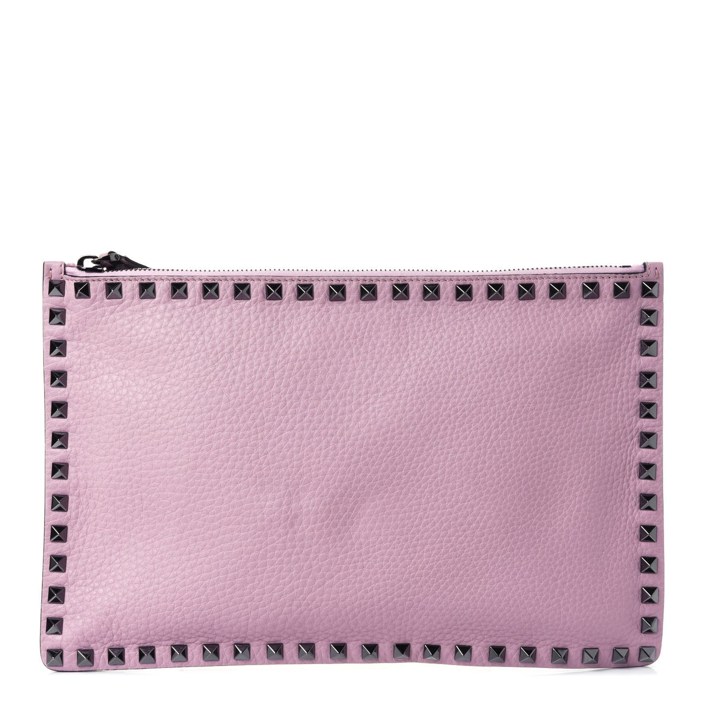 Pebbled Calfskin Large Rockstud Zip Pouch Water Rose