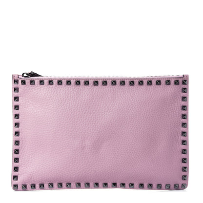 Valentino Garavani Pebbled Calfskin Large Rockstud Zip Pouch Water Rose 1 of 4