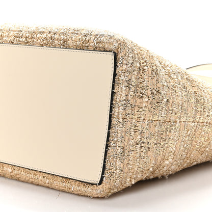 Valentino Garavani Metallic Boucle Raffia Calfskin Rockstud Shoulder Tote White Gold Ivory 9 of 9