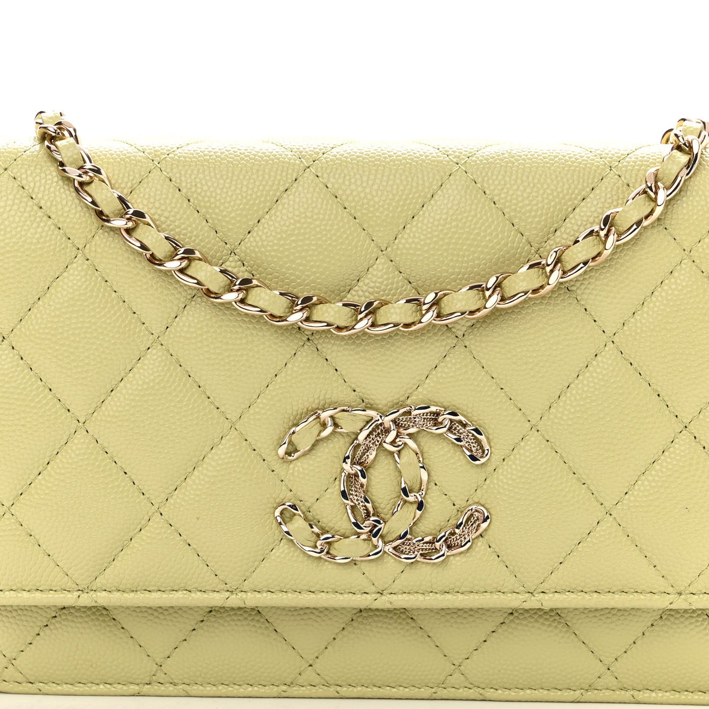 Caviar Quilted French New Wave Chain CC Wallet On Chain WOC Light Green