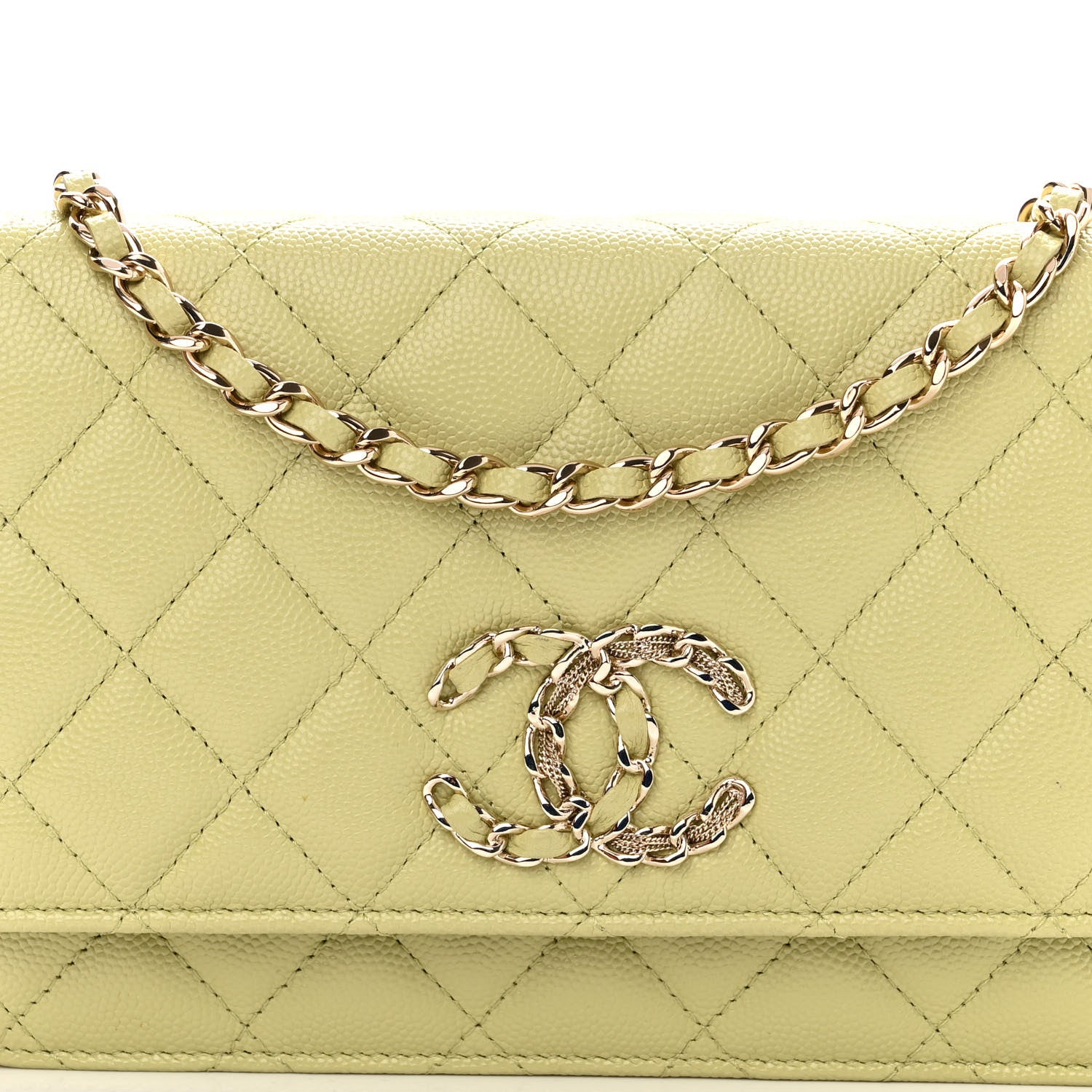 Chanel Caviar Quilted French New Wave Chain CC Wallet On Chain WOC Light Green 9 of 11