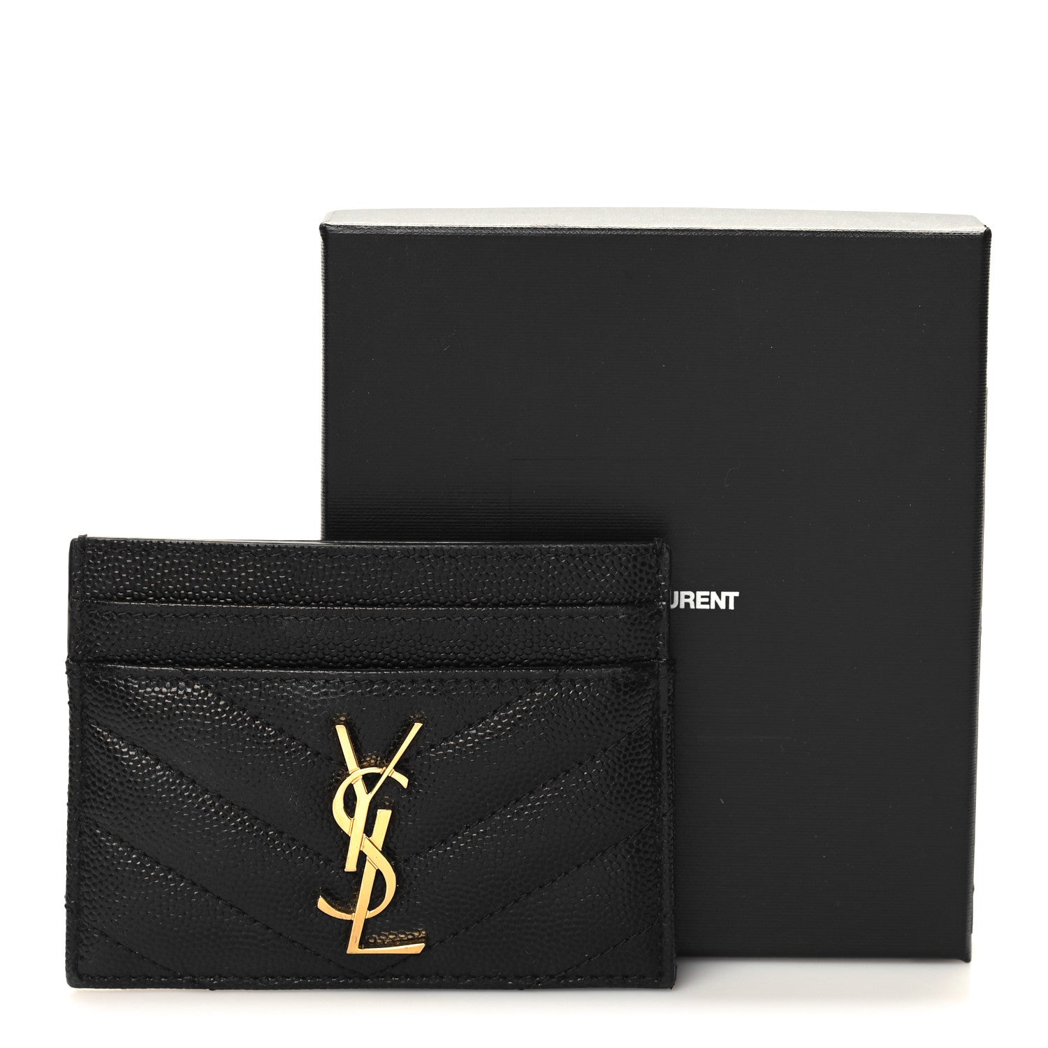 Saint Laurent Grain De Poudre Matelasse Chevron Monogram Credit Card Case Black 9 of 9