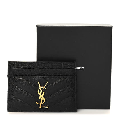 Saint Laurent Grain De Poudre Matelasse Chevron Monogram Credit Card Case Black 9 of 9