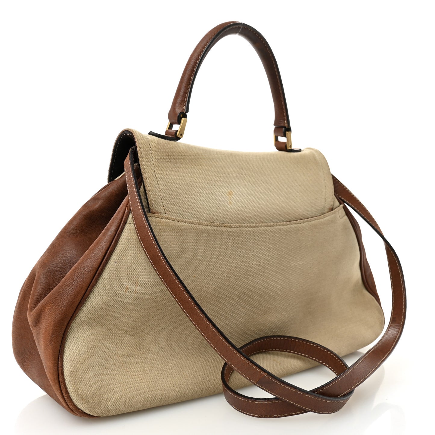 Canvas Calfskin Saddle Bowler Natural Brown