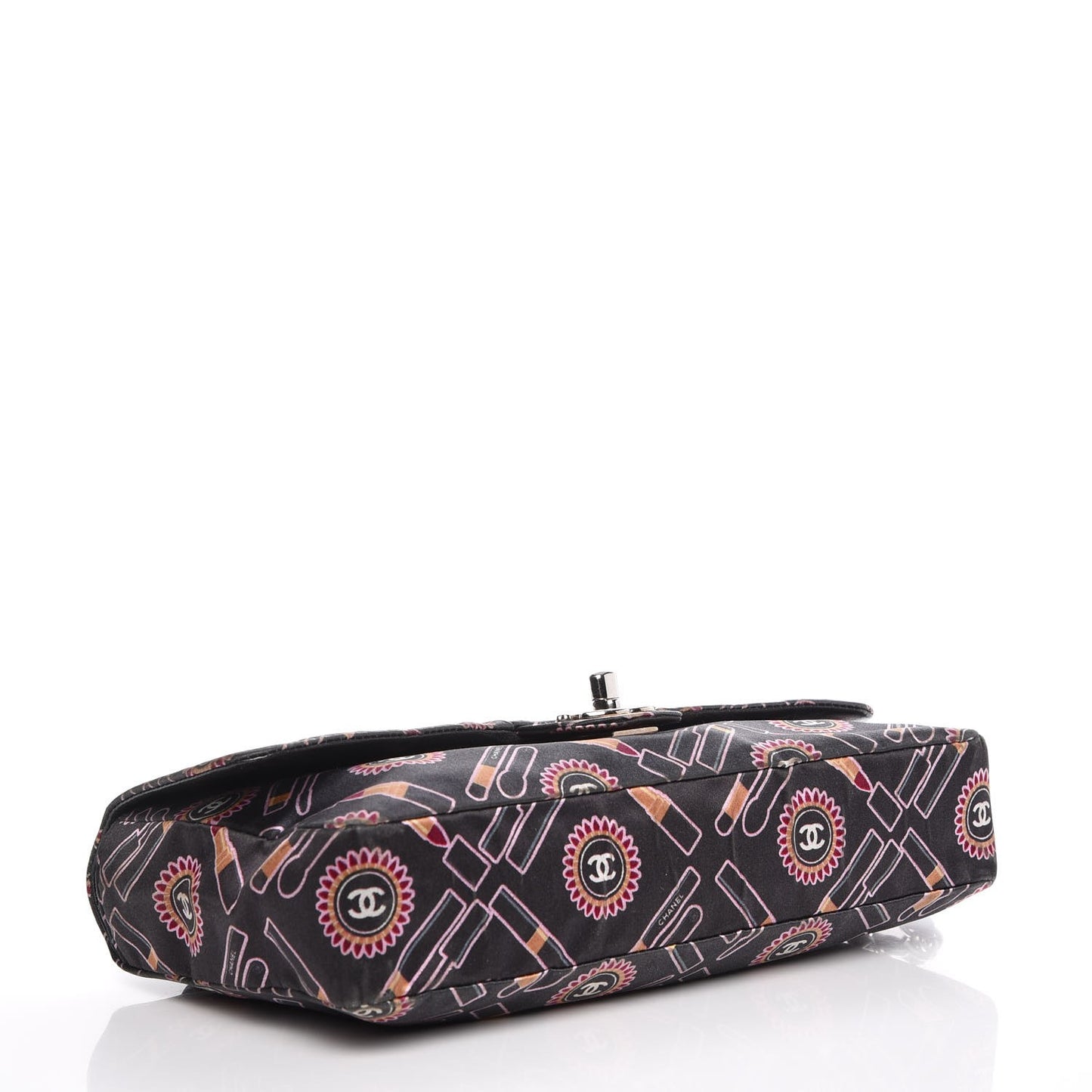 Satin Printed Lipstick Medium Single Flap Black