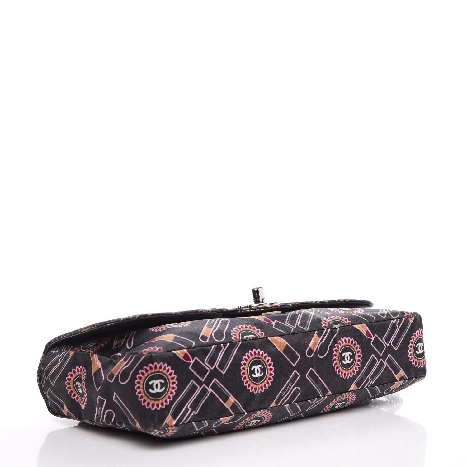 Chanel Satin Printed Lipstick Medium Single Flap Black 4 of 12