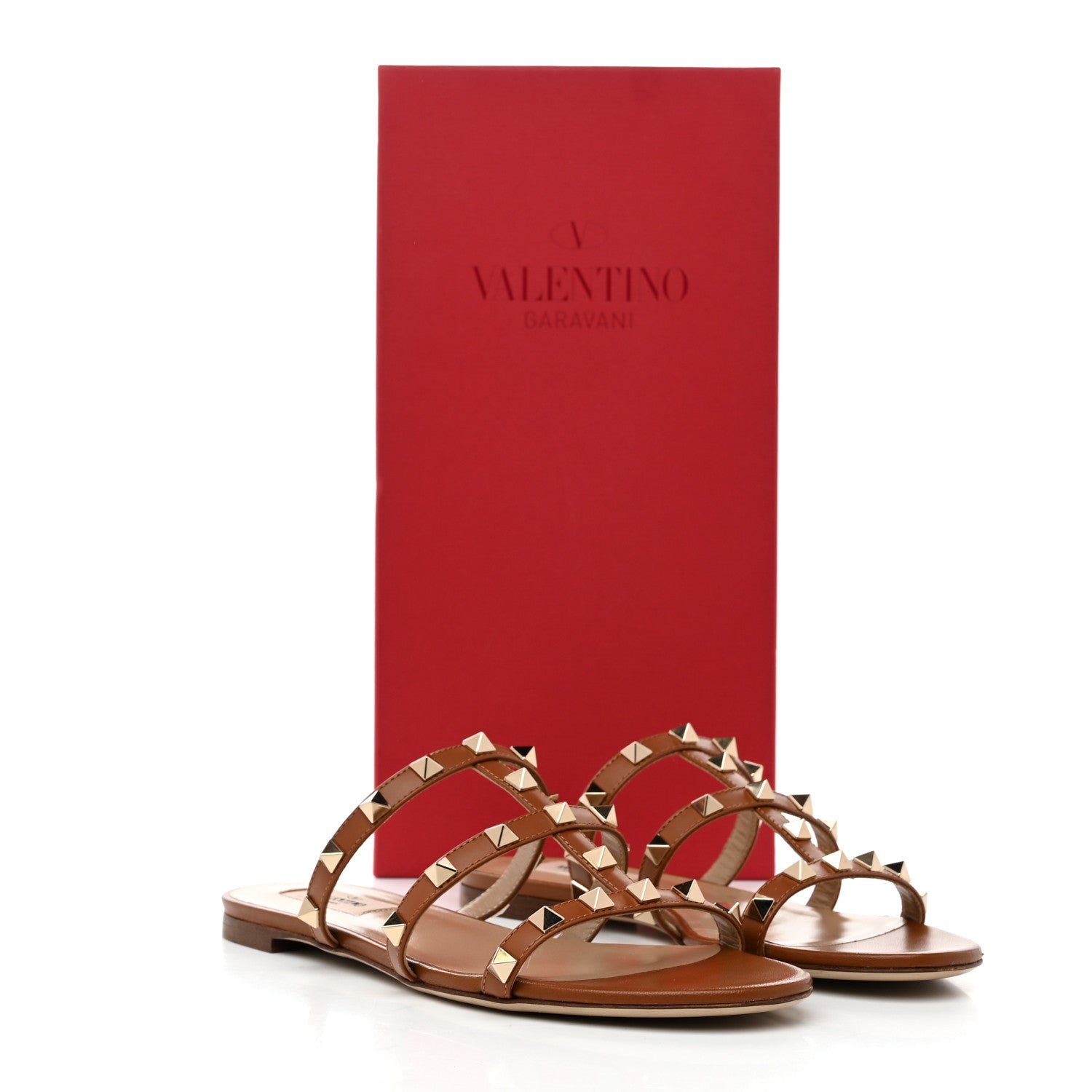 Valentino Garavani Nappa Rockstud Caged Flat Slide Sandals 36 Tobacco 10 of 10