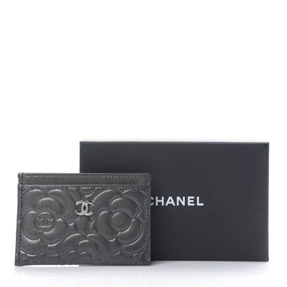 Chanel Goatskin Camellia Embossed Card Holder Anthracite 8 of 8