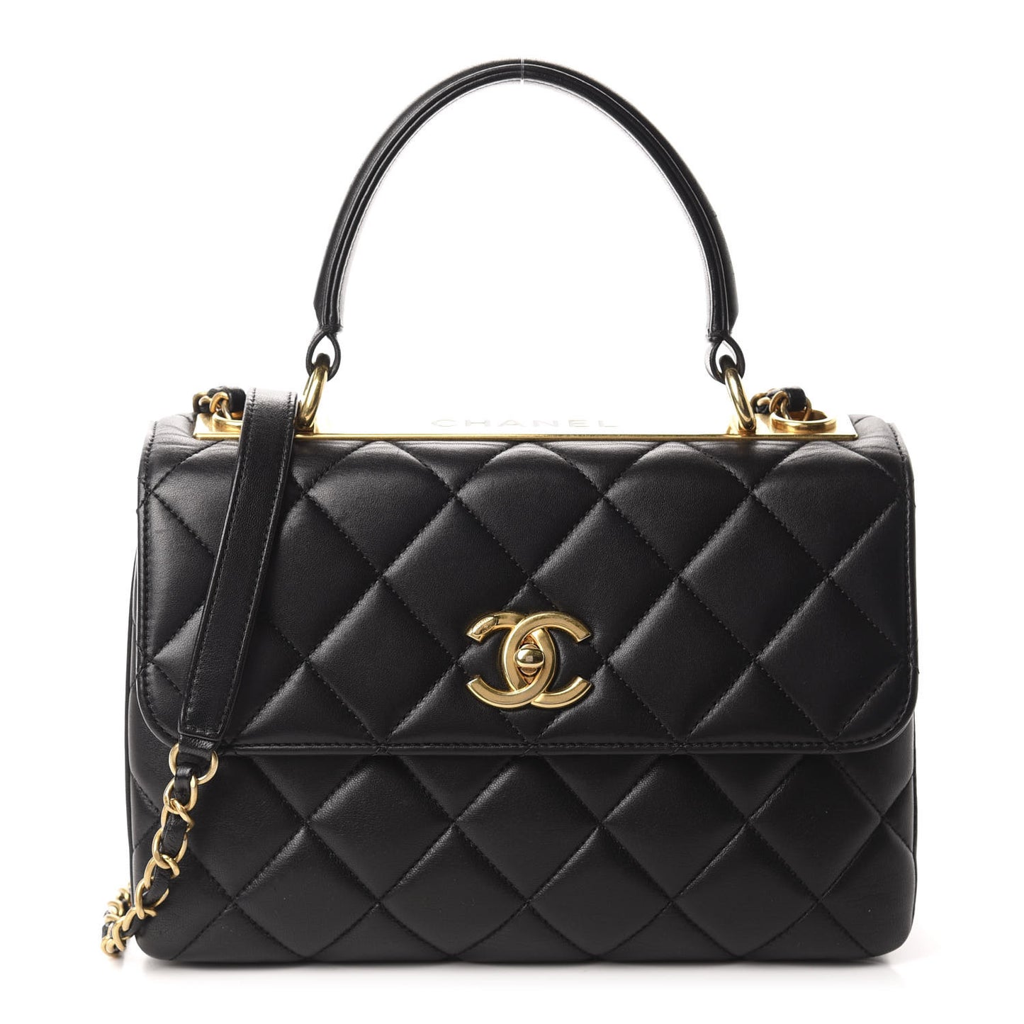 Lambskin Quilted Small Trendy CC Dual Handle Flap Bag Black