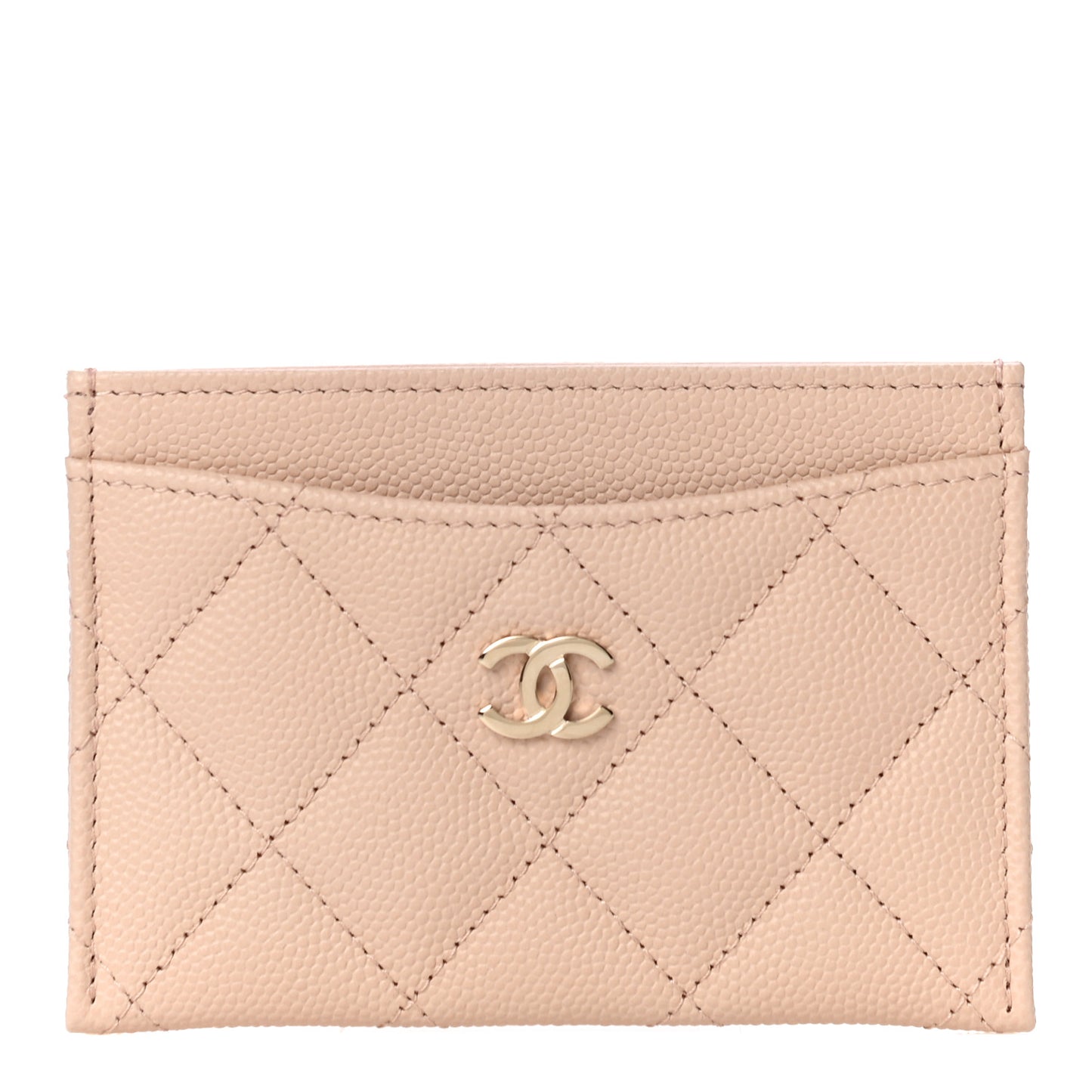Caviar Quilted Card Holder Light Beige