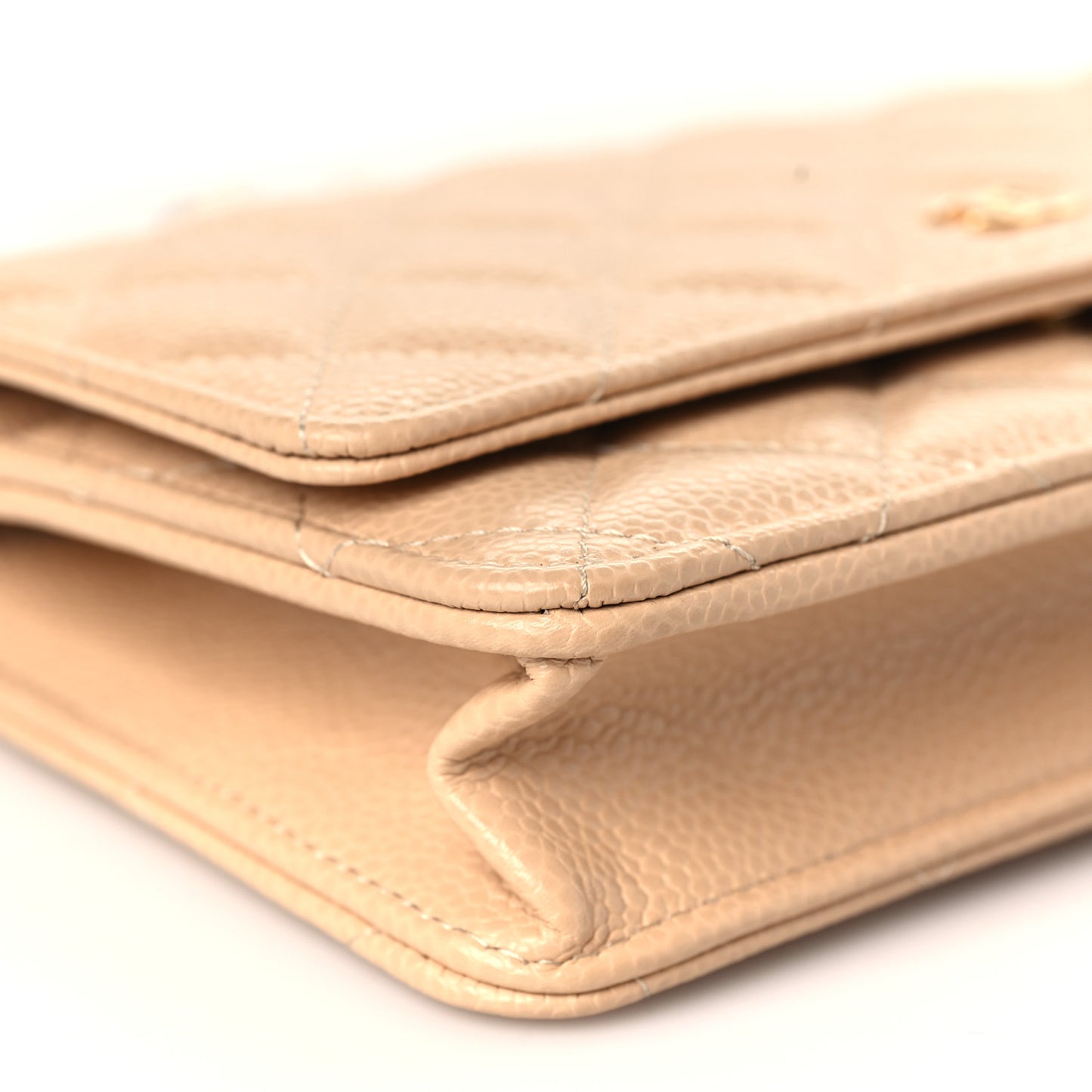 Caviar Quilted Wallet On Chain WOC Beige