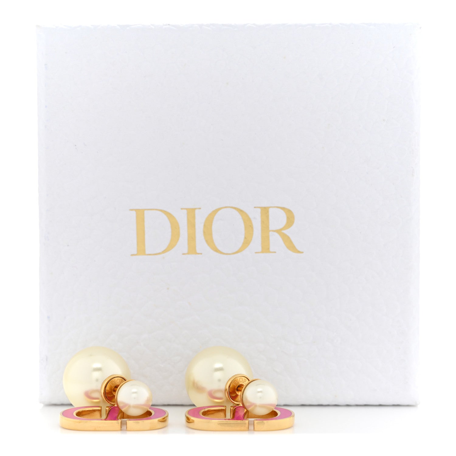 Christian Dior Pearl Enamel Tribal CD Drop Earrings Gold White Pink 5 of 5