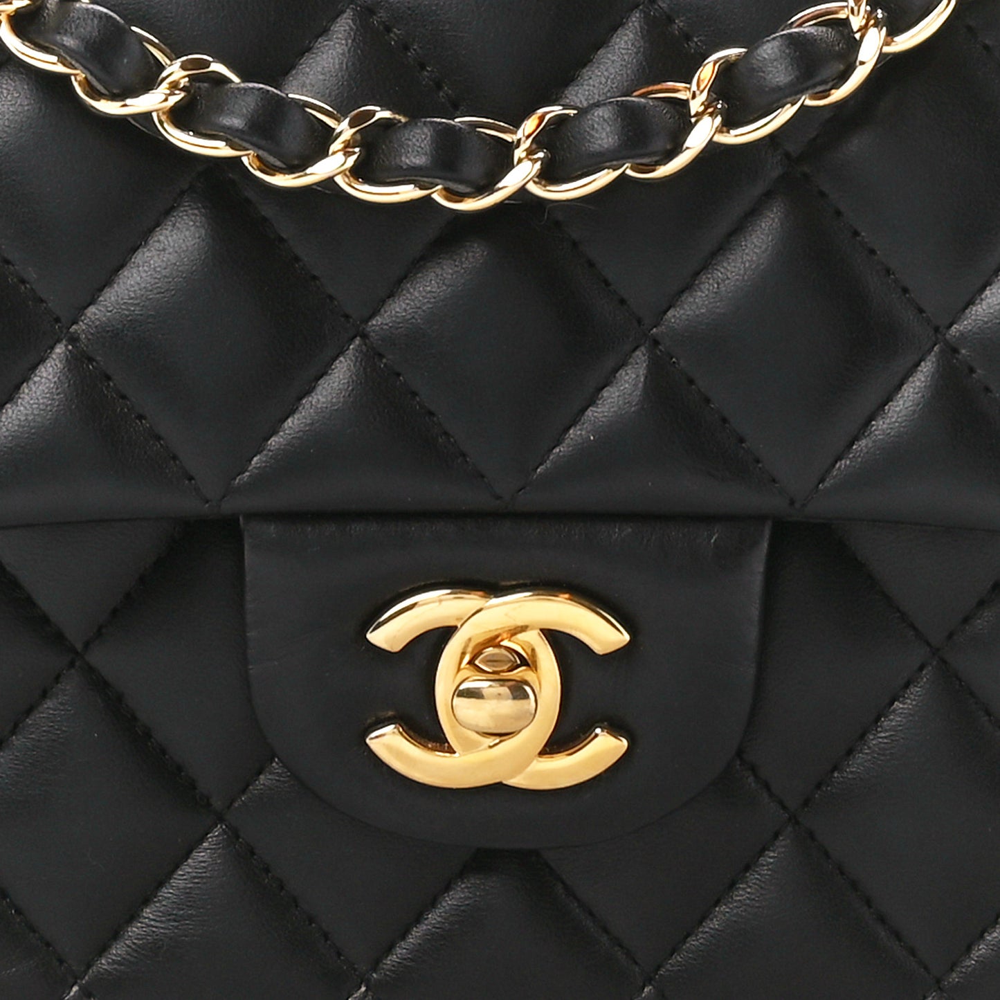 Lambskin Quilted Medium Double Flap Black