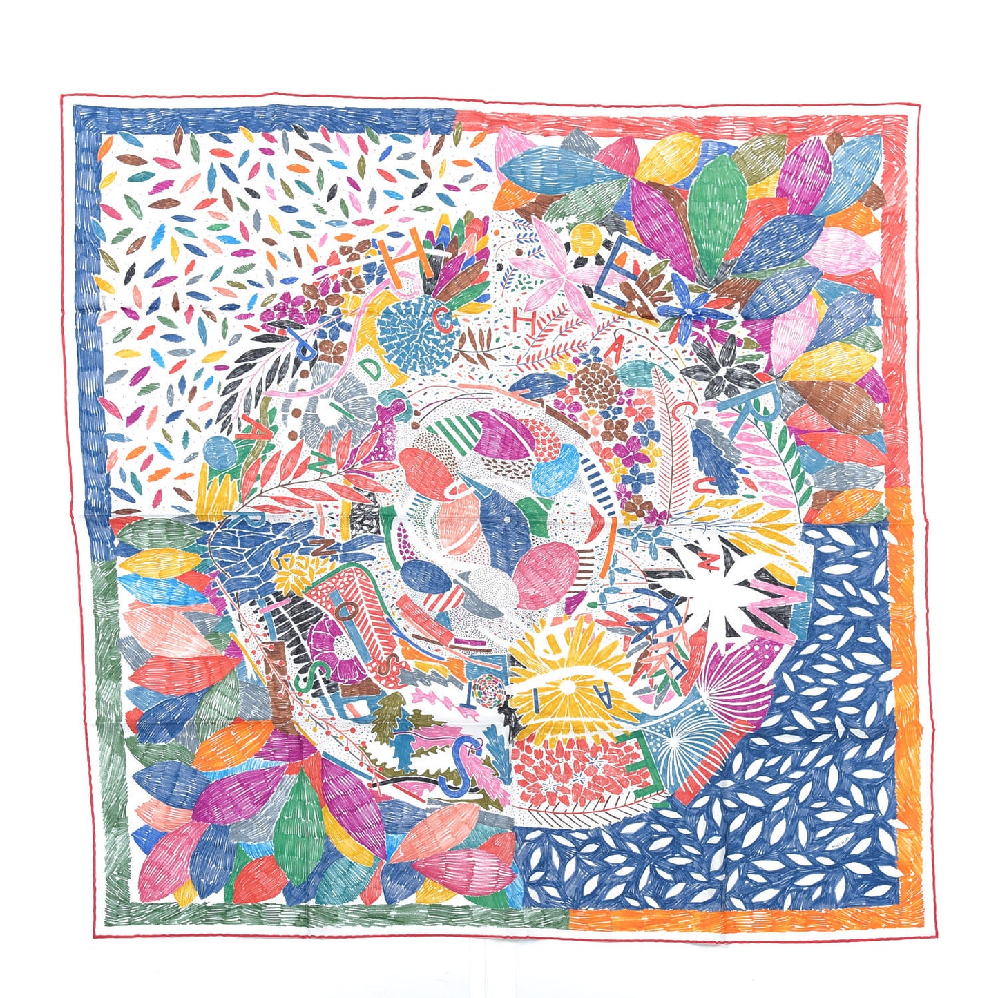 Silk Chacun Fait Son Nid Scarf 90 Bleu Rouge Jaune D'Or