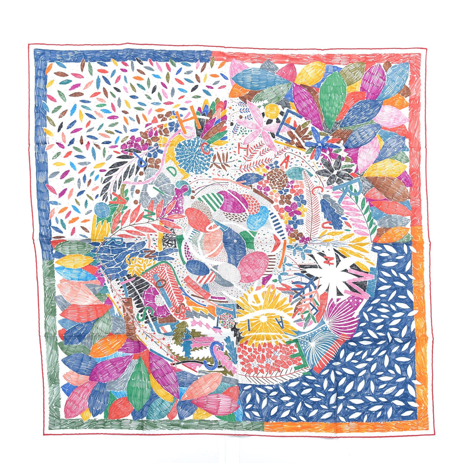 Hermes Silk Chacun Fait Son Nid Scarf 90 Bleu Rouge Jaune D'Or 4 of 6