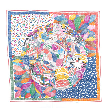 Hermes Silk Chacun Fait Son Nid Scarf 90 Bleu Rouge Jaune D'Or 4 of 6
