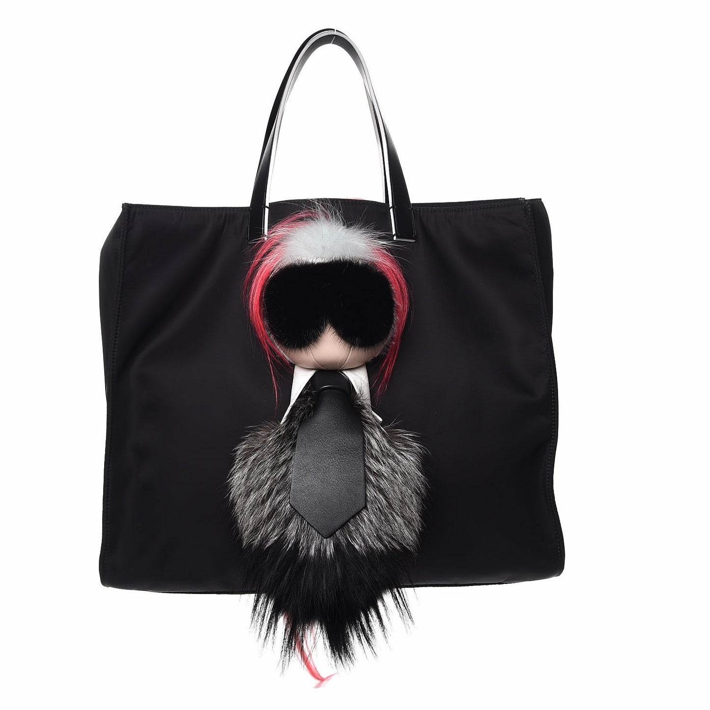 Tech Twill Calfskin Fox Mink Goat Fur Karlito Tote Black Multicolor