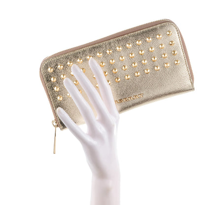 Burberry Metallic Patent Studded Zip Around Wallet Gold 2 of 7