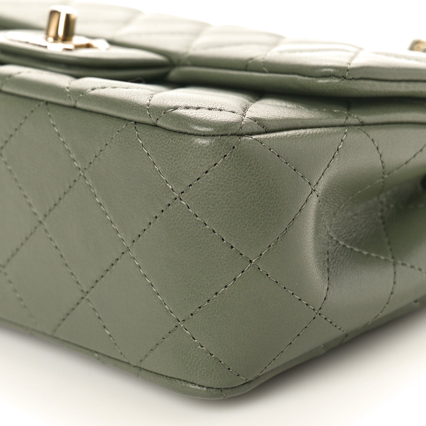 Lambskin Quilted Mini Rectangular Flap Green