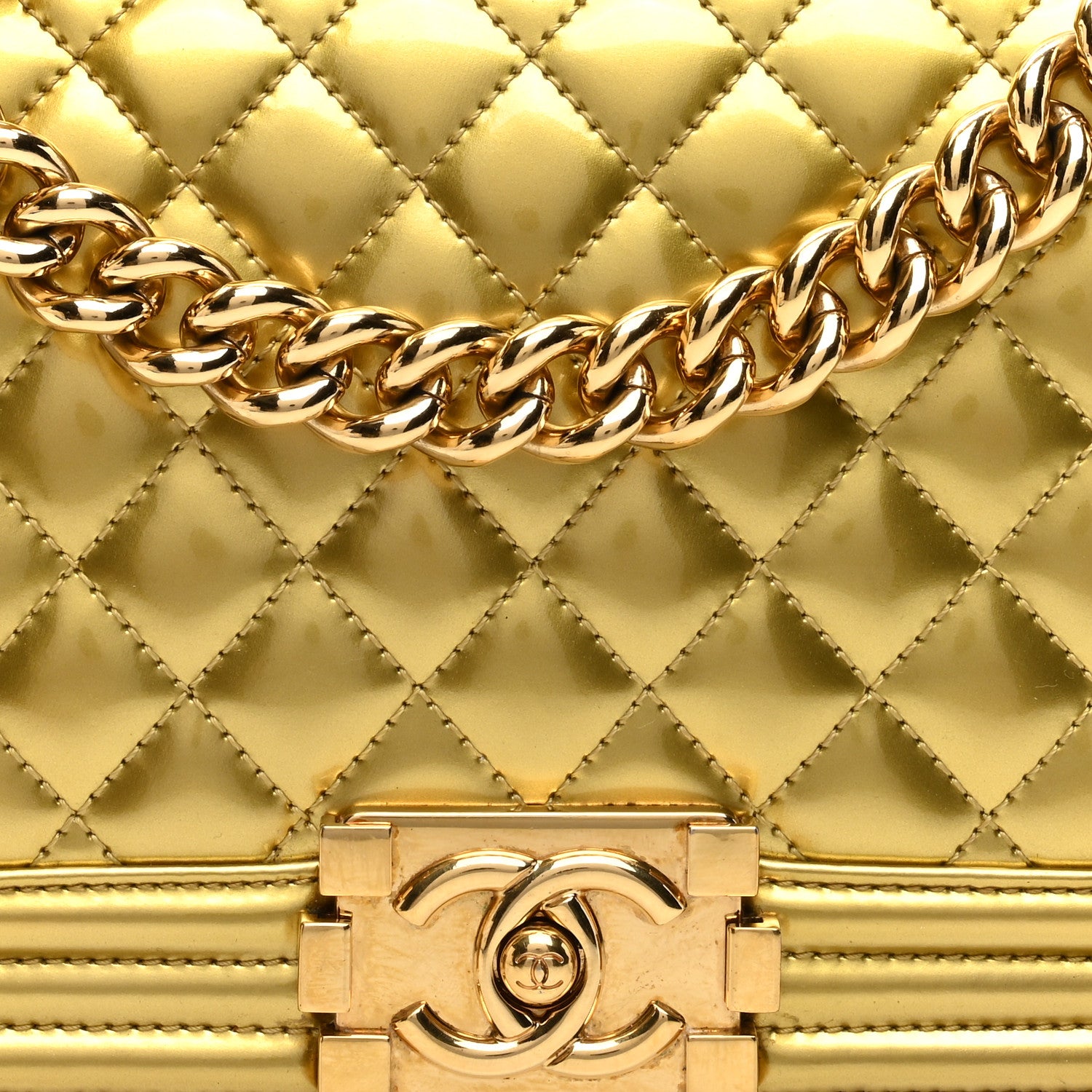 Chanel Metallic Patent Calfskin Quilted Medium Boy Flap Gold 8 of 11