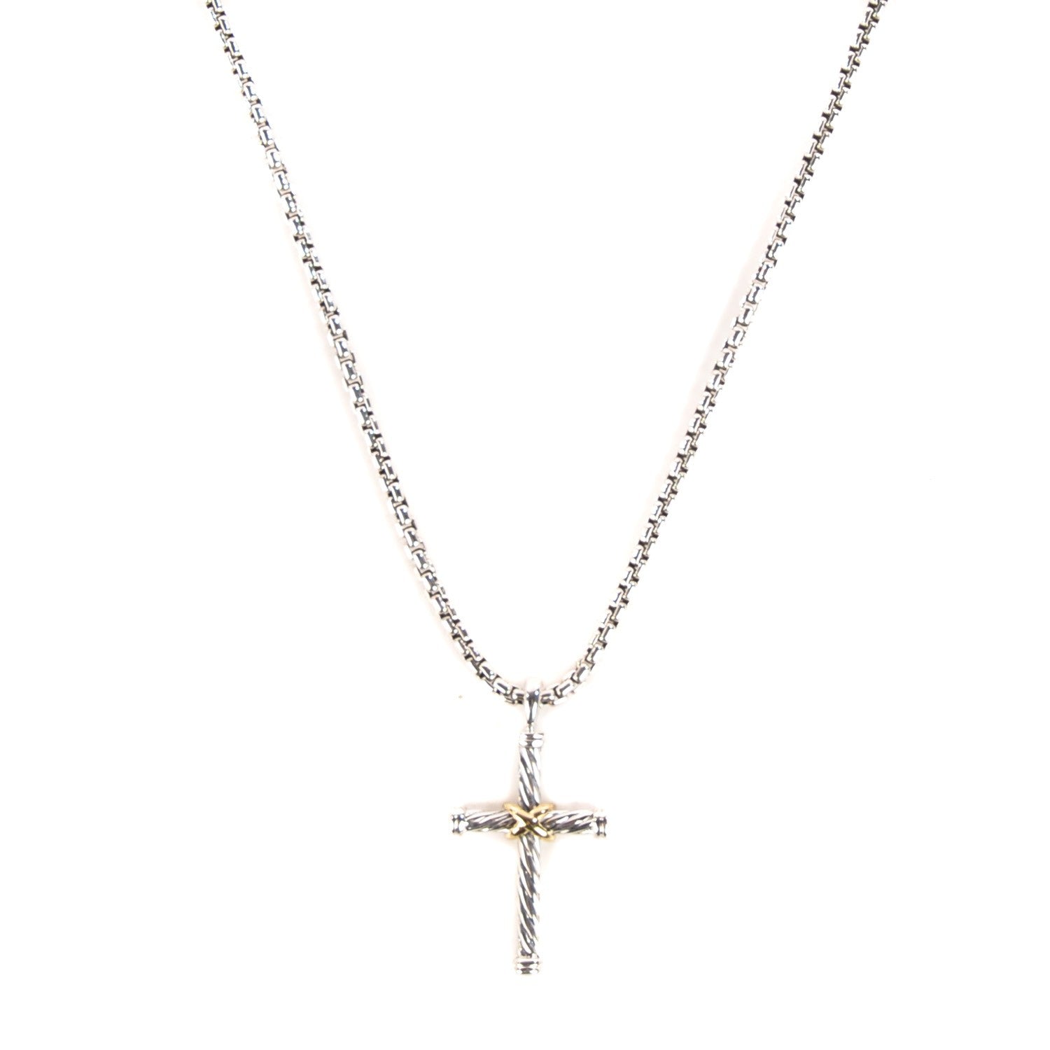 David Yurman Sterling Silver 18K Gold 36mm X Cross Necklace 1 of 7
