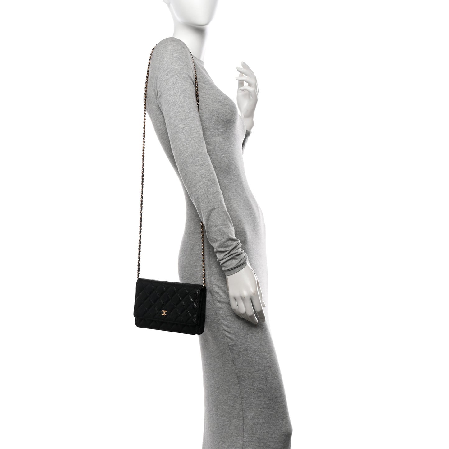Caviar Quilted Wallet on Chain WOC Black