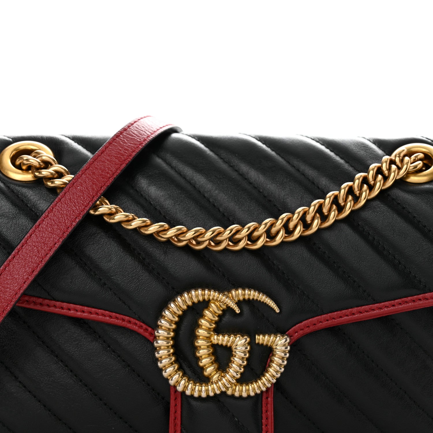 Gucci Vintage Effect Calfskin Matelasse Diagonal Small Torchon GG Marmont Shoulder Bag Black Romantic Cherry 8 of 10