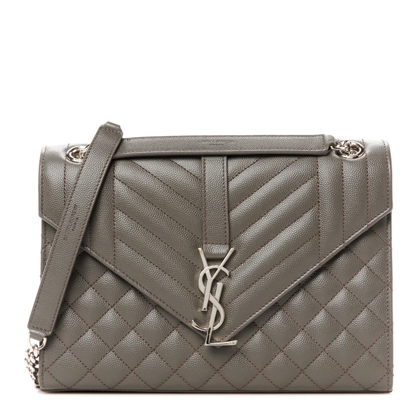 Grain De Poudre Textured Mixed Matelasse Medium Triquilt Monogram Satchel Earth