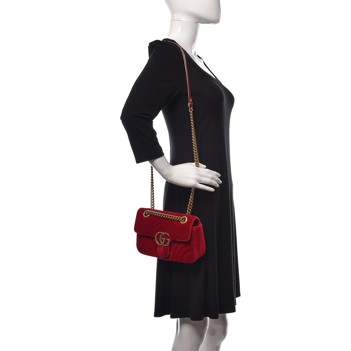 Velvet Matelasse Mini GG Marmont Shoulder Bag Hibiscus Red