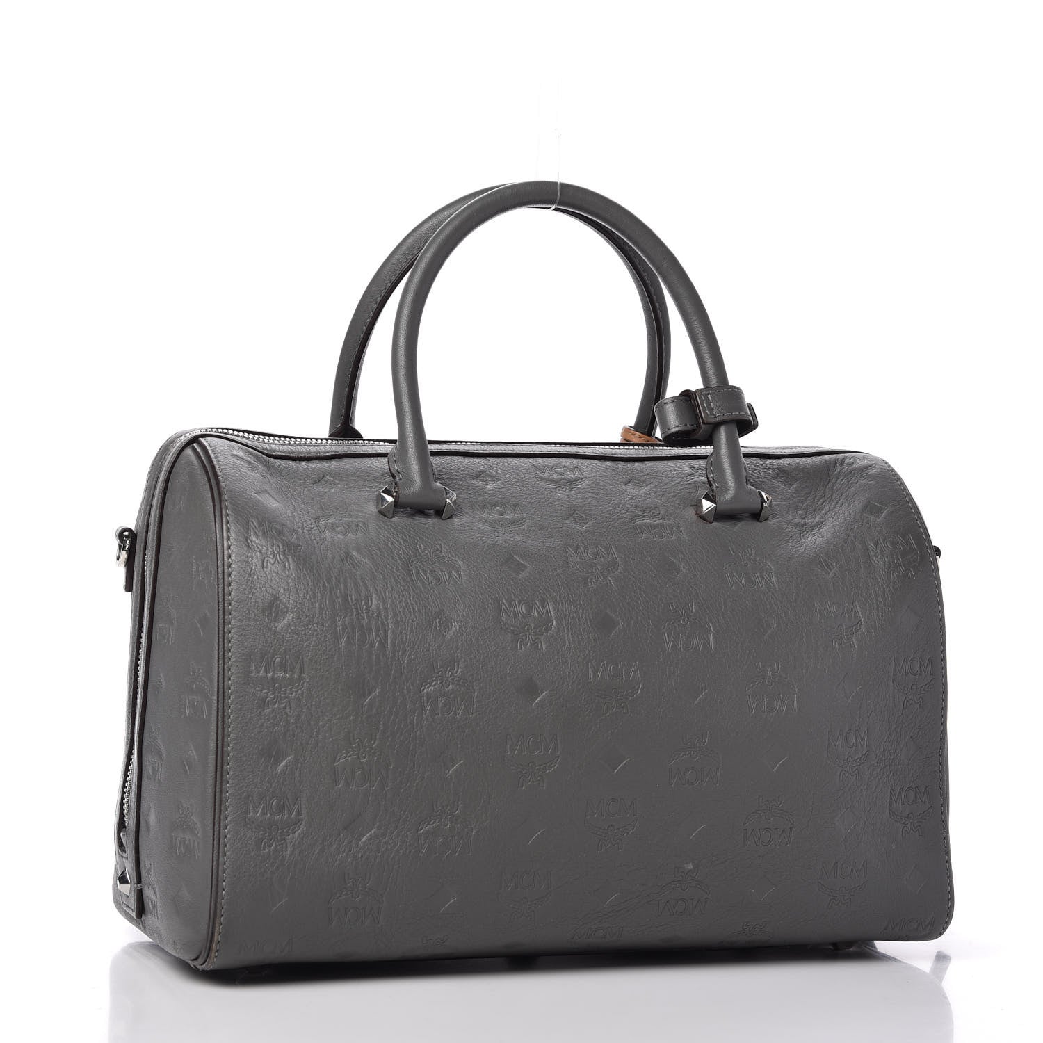 MCM Calfskin Ottomar Monogram Essential Boston Bag Grey 3 of 11