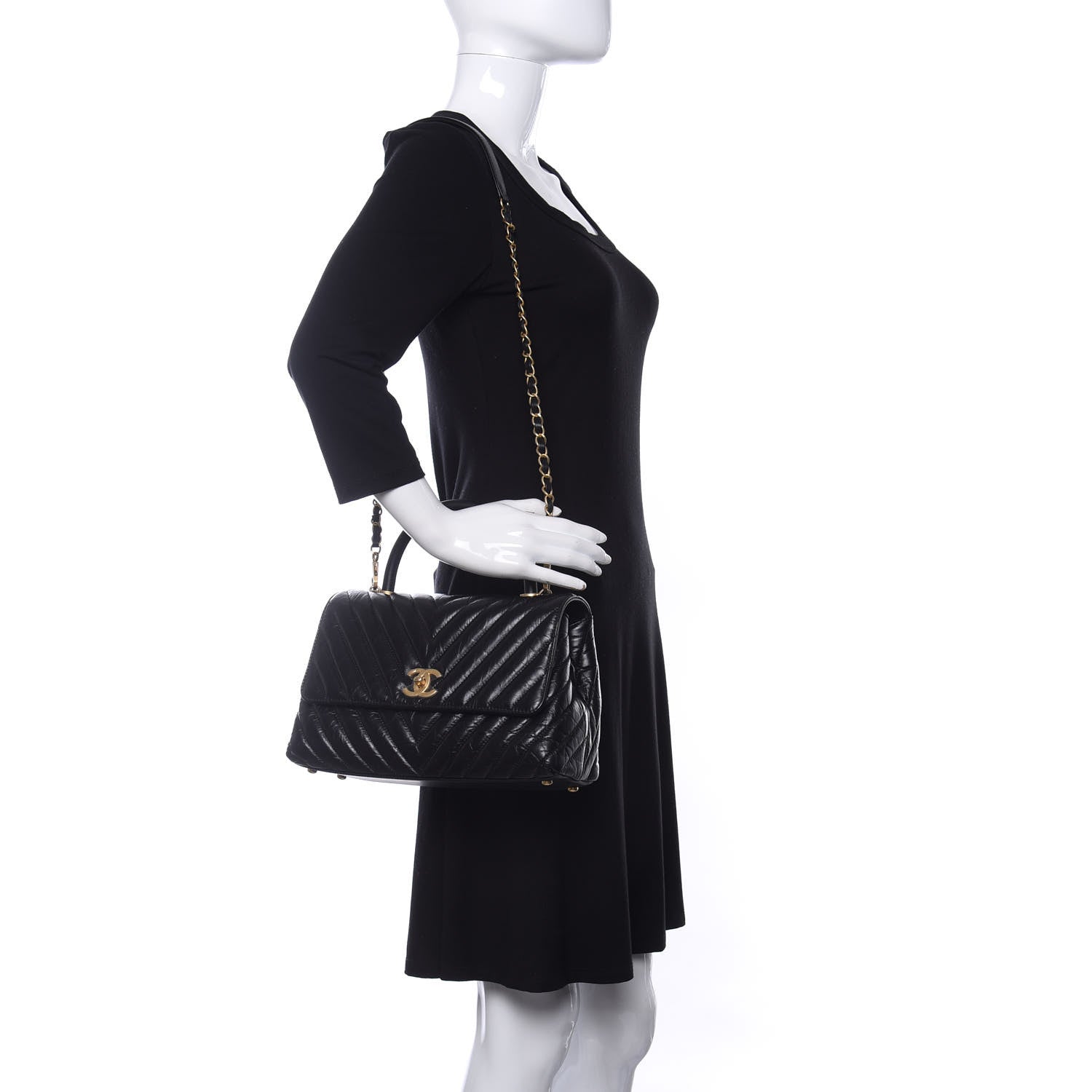 Chanel Aged Calfskin Chevron Quilted Small Coco Handle Flap Black 2 of 10