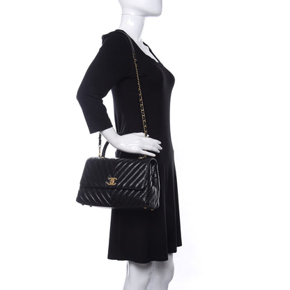 Chanel Aged Calfskin Chevron Quilted Small Coco Handle Flap Black 2 of 10