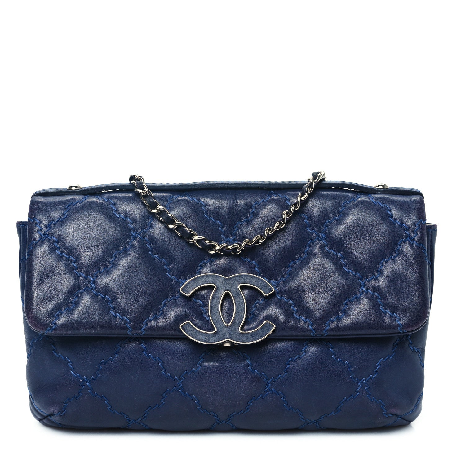 Chanel Calfskin Quilted Double Stitch Hamptons Clutch with Chain Blue 1 of 12