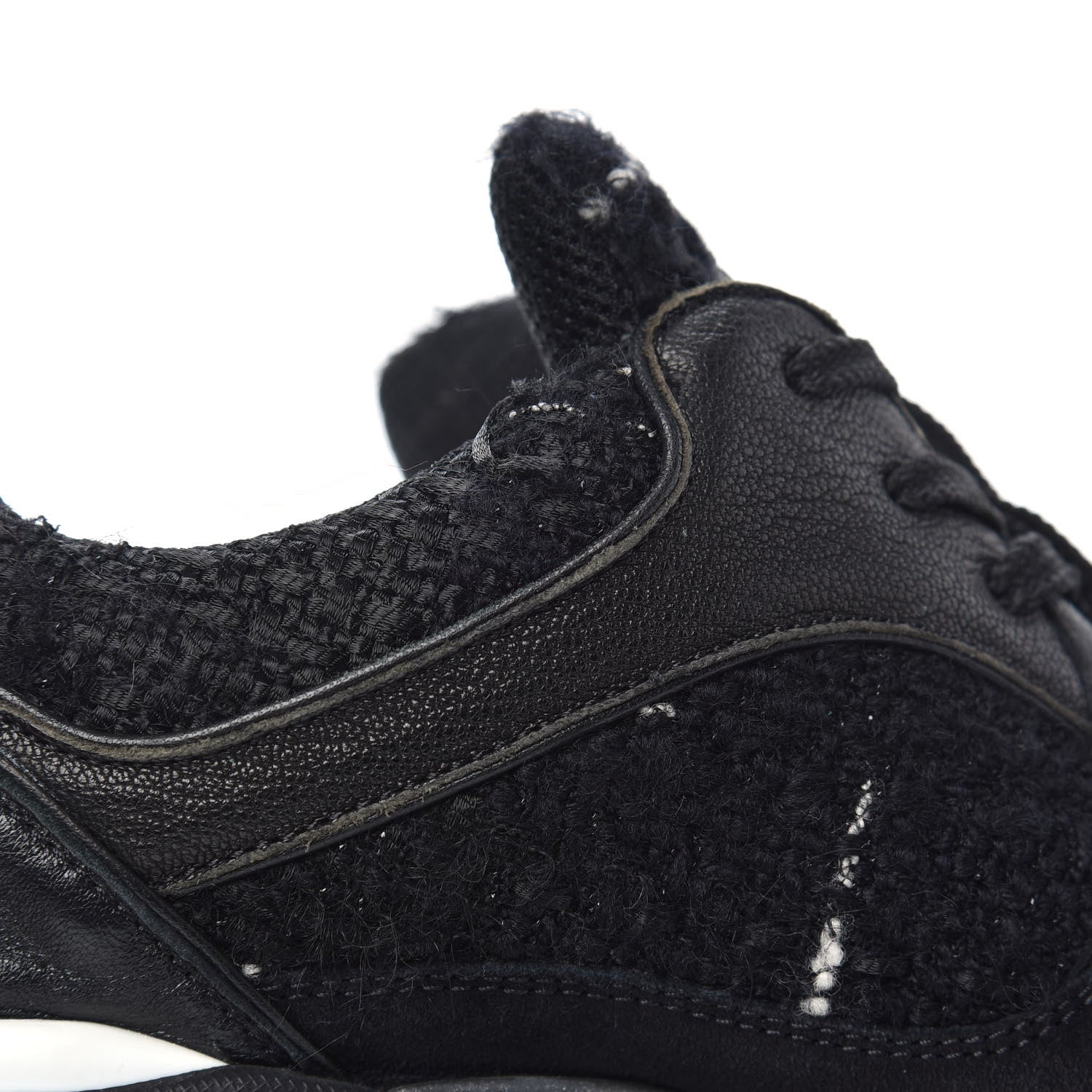 Chanel Tweed Suede Goatskin CC Sneakers 37.5 Black White 9 of 11