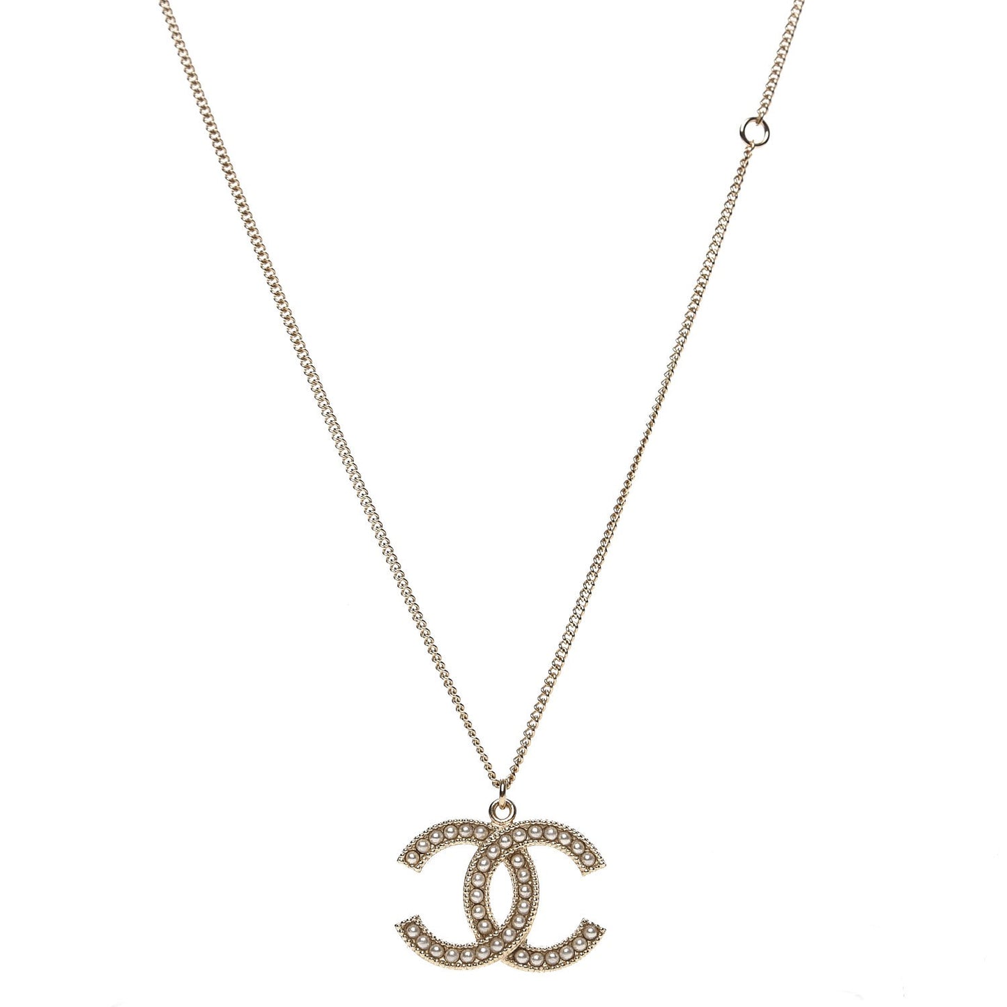 Pearl CC Pendant Necklace Light Gold