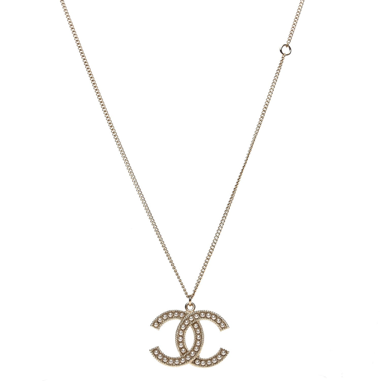 Chanel Pearl CC Pendant Necklace Light Gold 1 of 4
