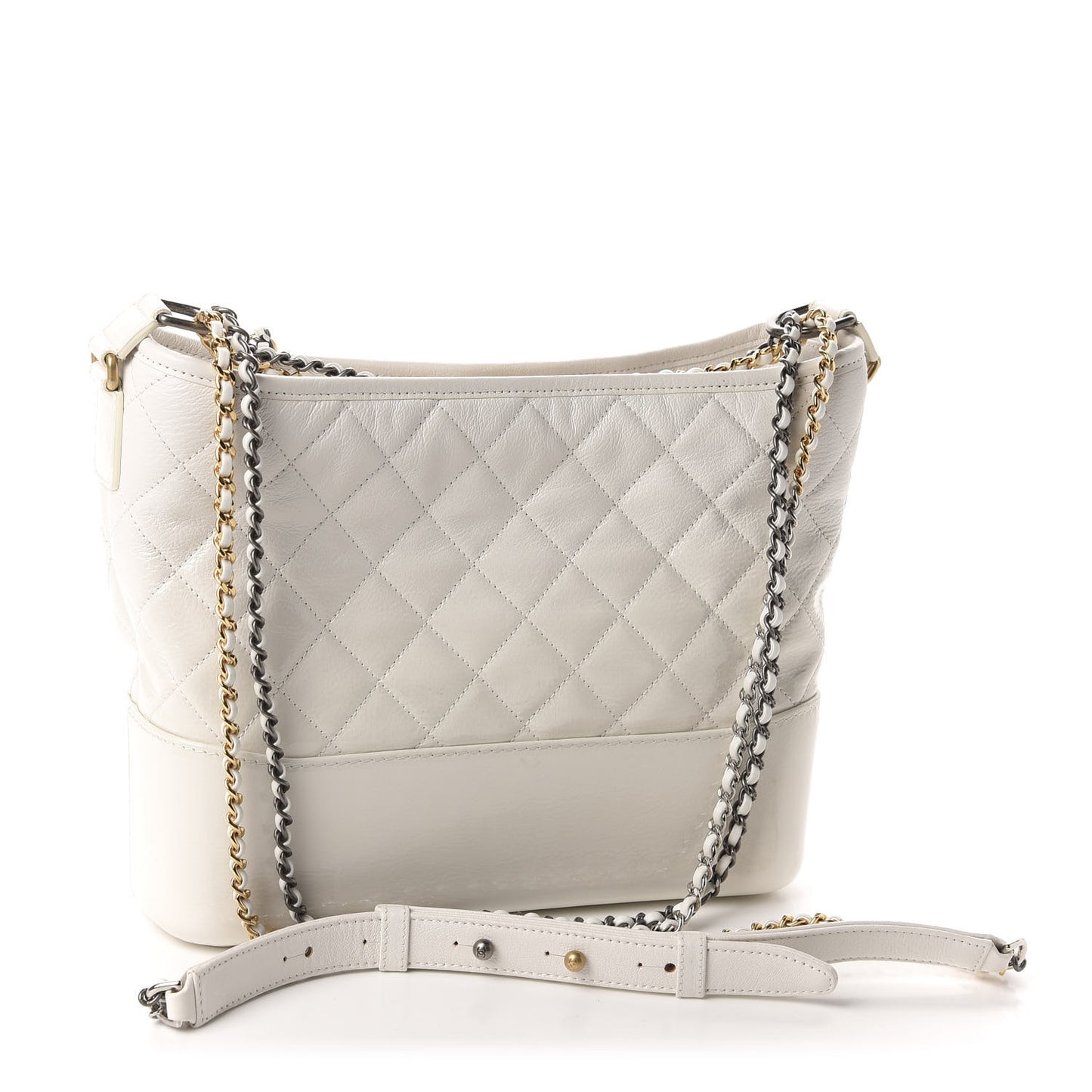 Patent Goatskin Quilted Medium Gabrielle Hobo White