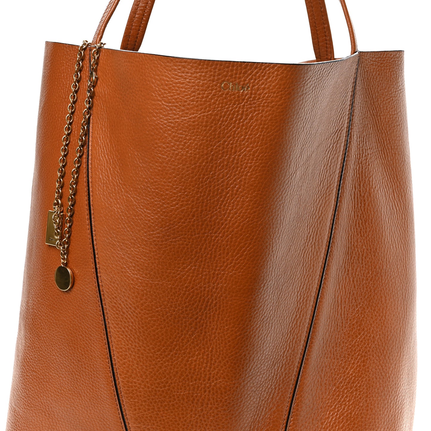 Grained Calfskin Large Spin Tote Clay Brown