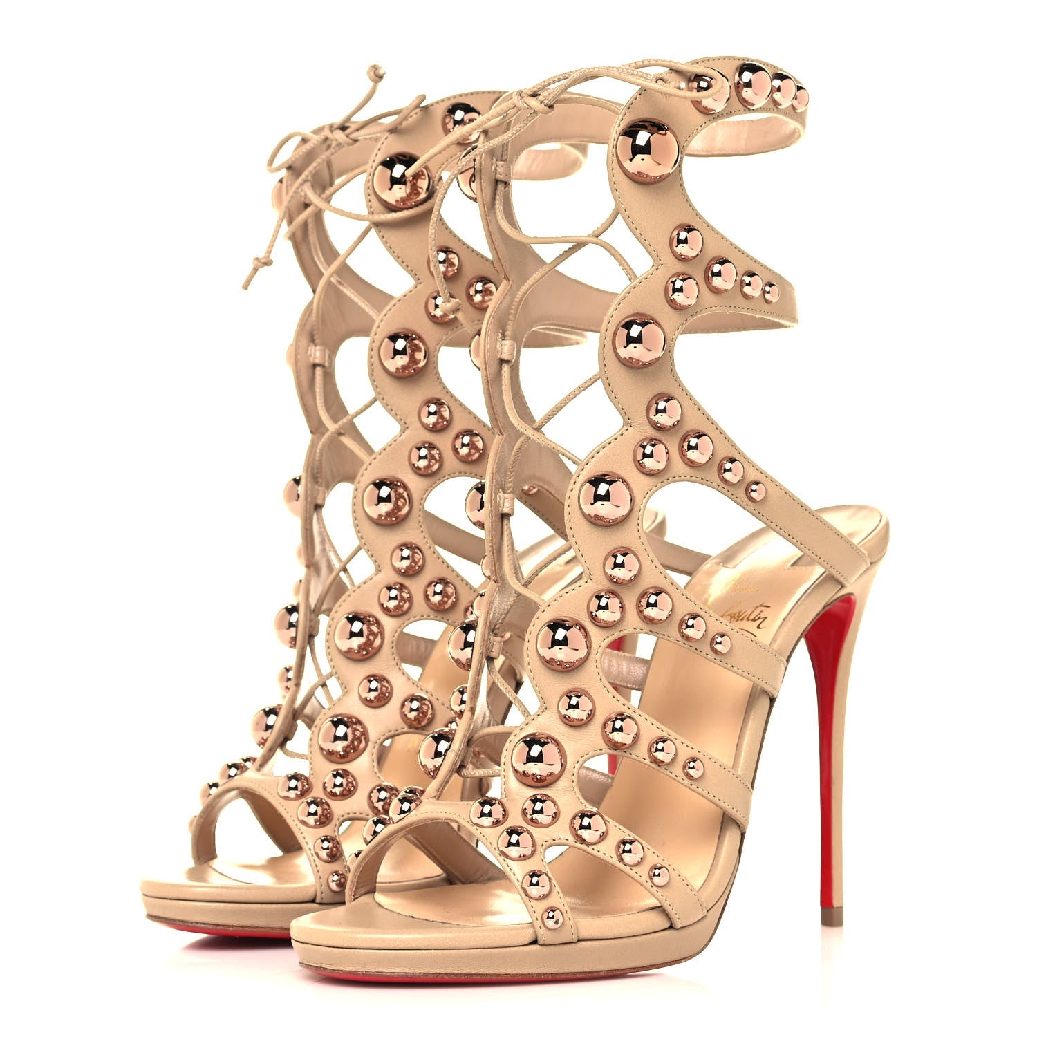 Christian Louboutin Kid Amazoubille 120 Studded Gladiator Sandals 38 Nude Rose Gold 3 of 12