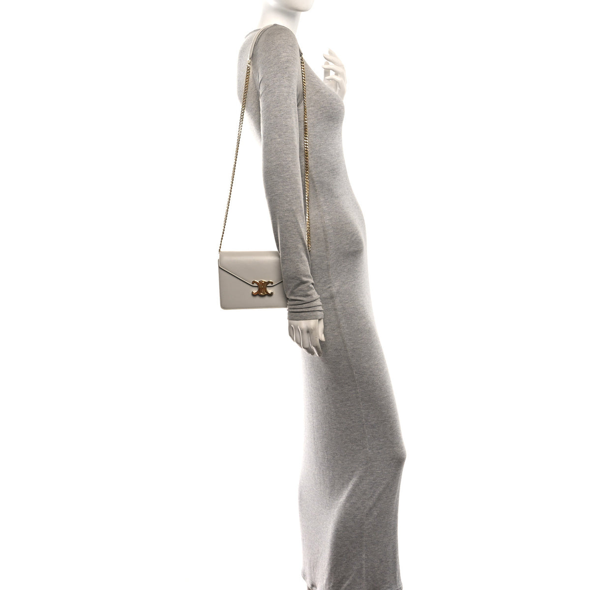 Celine Shiny Calfskin Triomphe Margo Wallet on Chain Light Stone 2 of 10