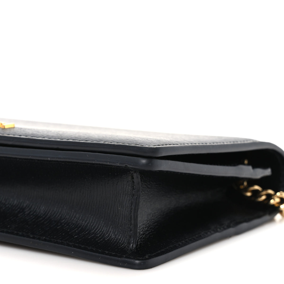 Textured Calfskin Script Logo Wallet On Chain Black