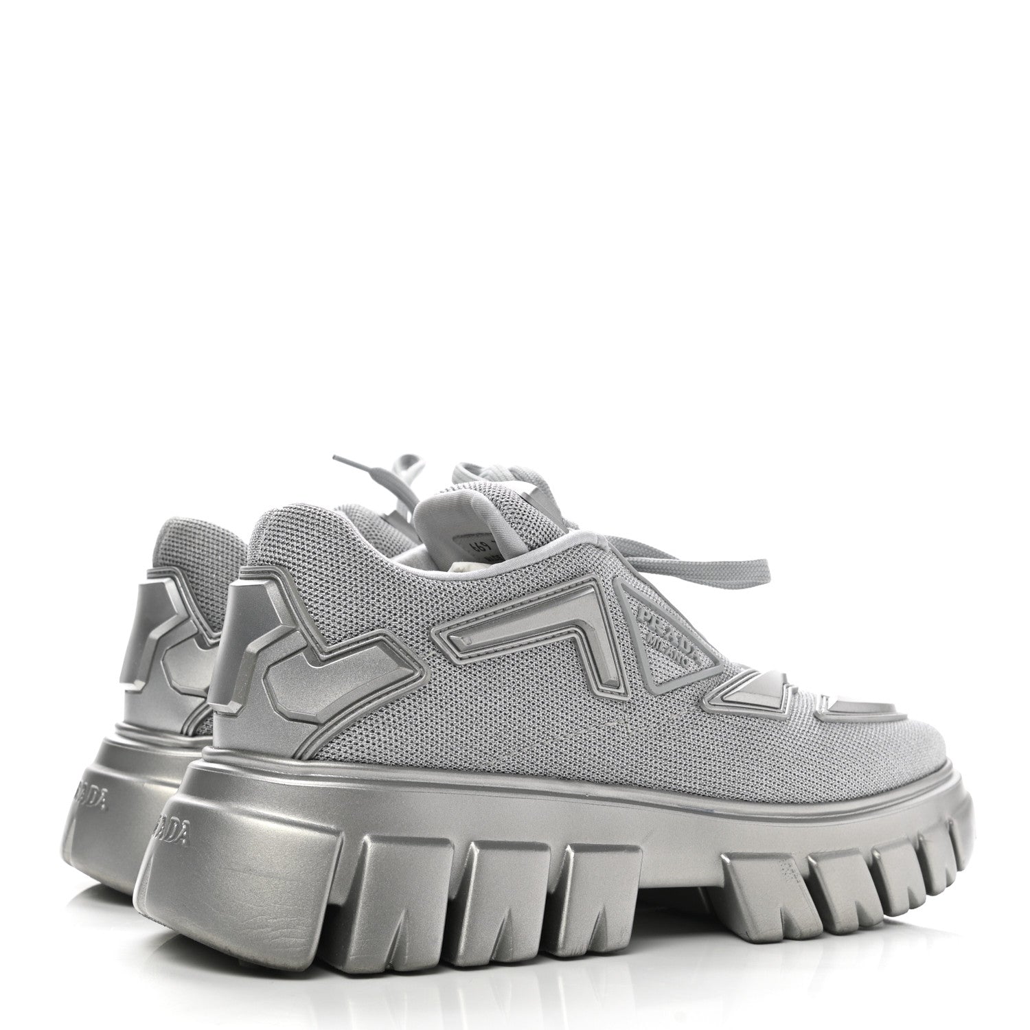 Prada Rubber Technical Knit Fabric Triangle Logo Evolution 55mm Sneakers 38 Argento 4 of 9