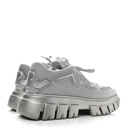 Prada Rubber Technical Knit Fabric Triangle Logo Evolution 55mm Sneakers 38 Argento 4 of 9