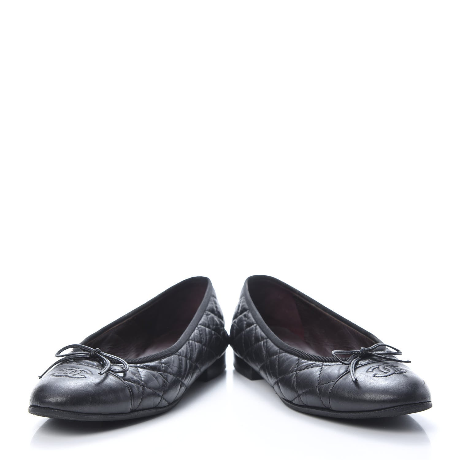 Chanel Aged Calfskin Quilted CC Cap Toe Ballerina Flats 37.5 Black 6 of 13