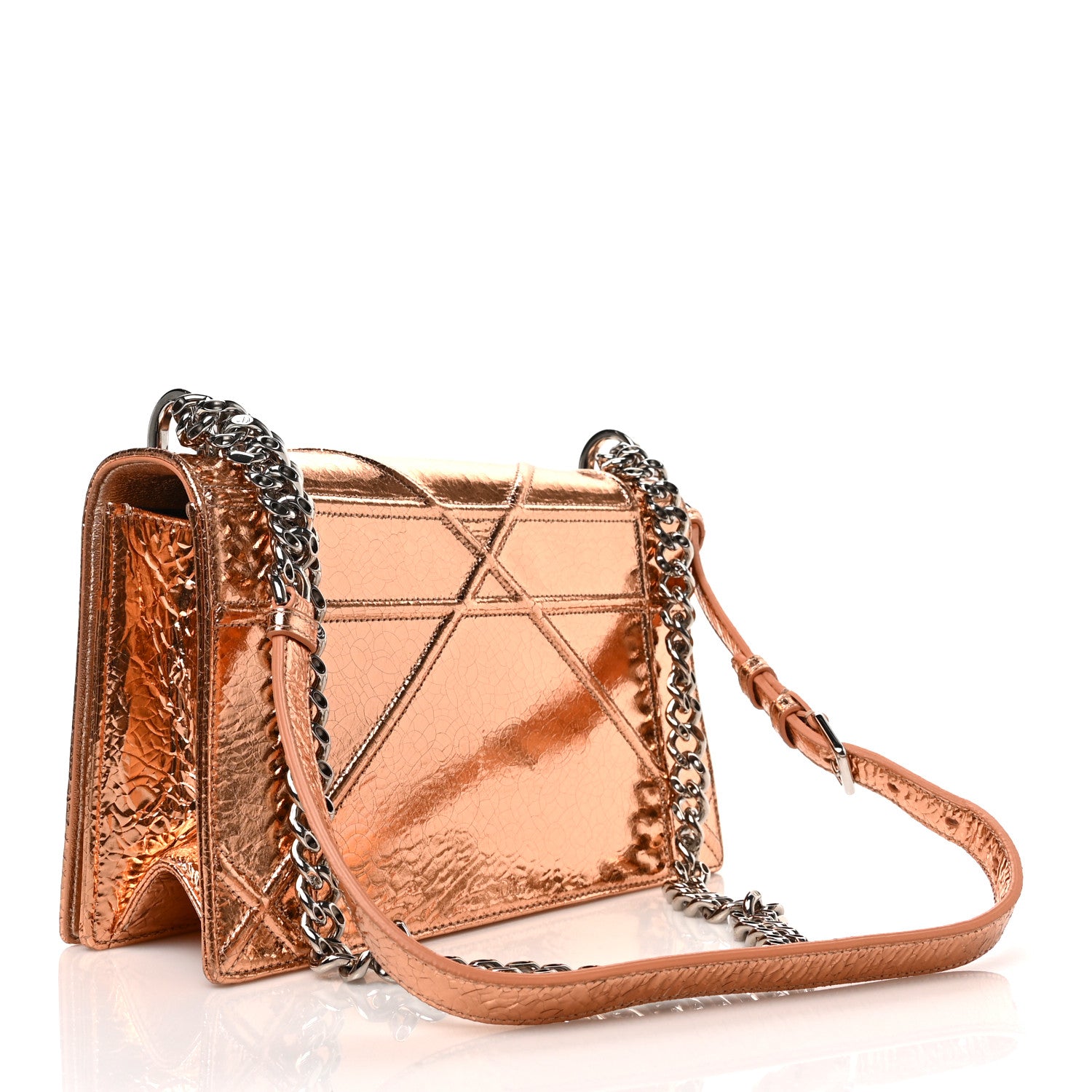Christian Dior Metallic Ceramic Effect Deerskin Medium Diorama Flap Bag Gold 3 of 9